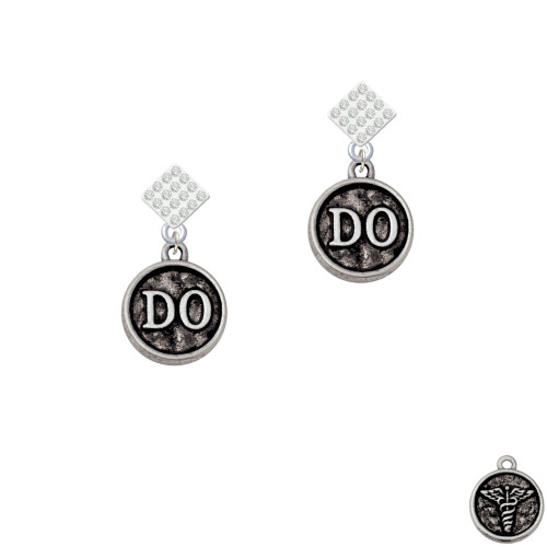 Doctor Caduceus Seal - DO White Clear Crystal Diamond-Shape Earrings