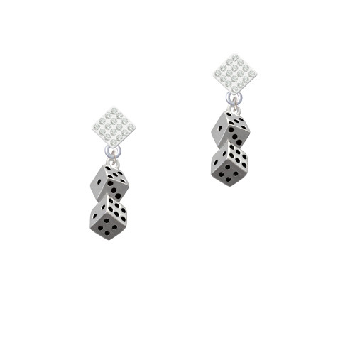 Pair of Dice White Clear Crystal Diamond-Shape Earrings