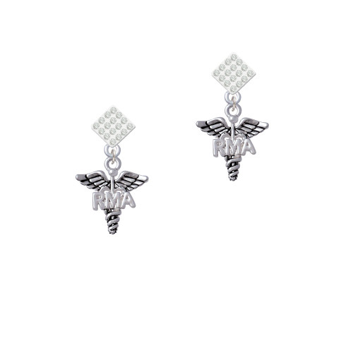 Caduceus - RMA White Clear Crystal Diamond-Shape Earrings