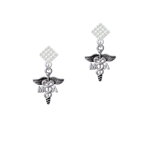 Caduceus - MA White Clear Crystal Diamond-Shape Earrings