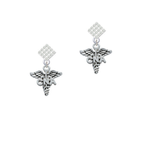 Caduceus - CNA White Clear Crystal Diamond-Shape Earrings
