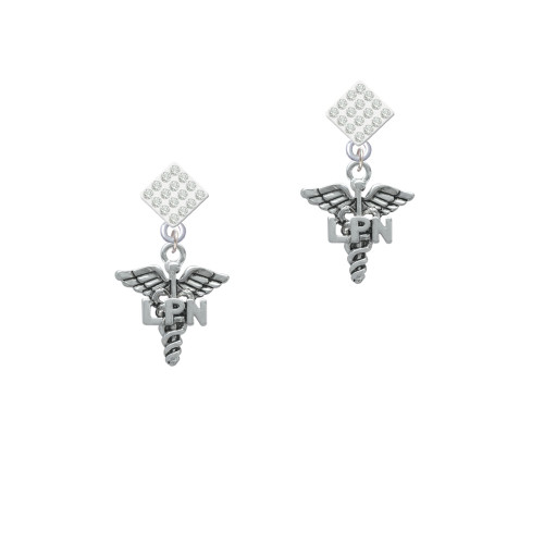 Caduceus - LPN White Clear Crystal Diamond-Shape Earrings