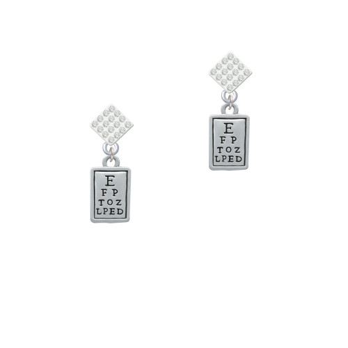 Eye Chart White Clear Crystal Diamond-Shape Earrings
