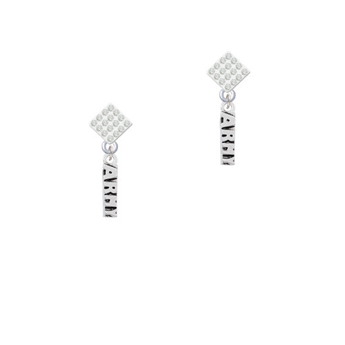 Army White Clear Crystal Diamond-Shape Earrings