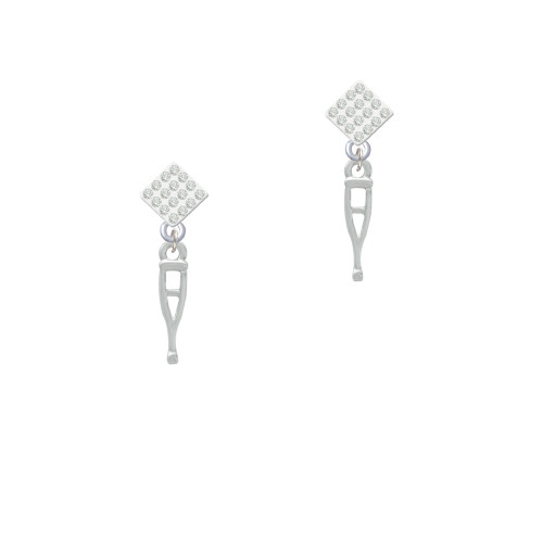 Crutch White Clear Crystal Diamond-Shape Earrings