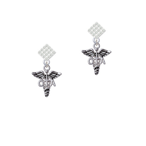 Caduceus - OTA White Clear Crystal Diamond-Shape Earrings