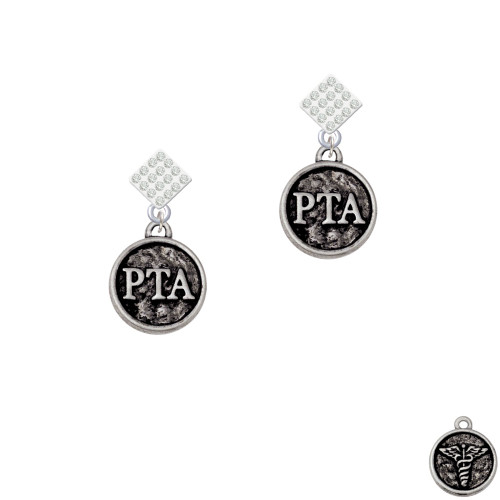 Physical Therapist Caduceus Seal - PTA White Clear Crystal Diamond-Shape Earrings