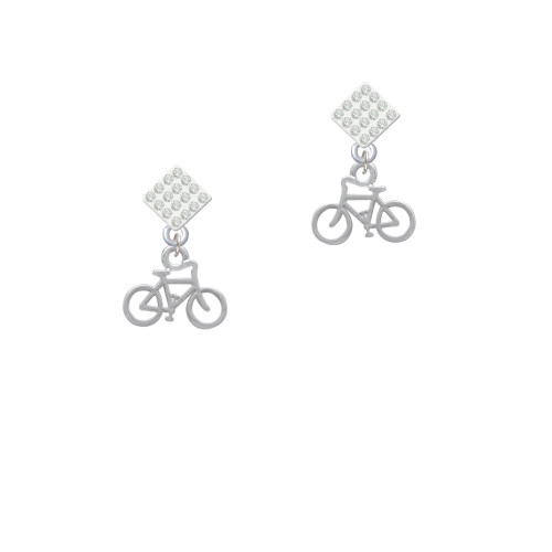 Small Bicycle White Clear Crystal Diamond-Shape Earrings
