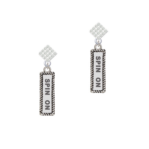 Spin On White Clear Crystal Diamond-Shape Earrings