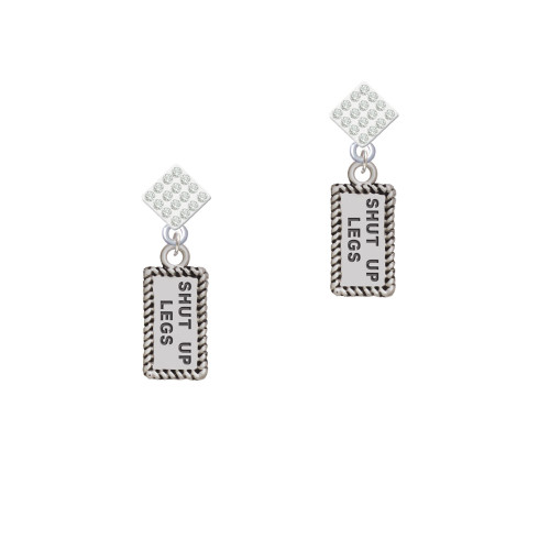 Shut Up Legs White Clear Crystal Diamond-Shape Earrings