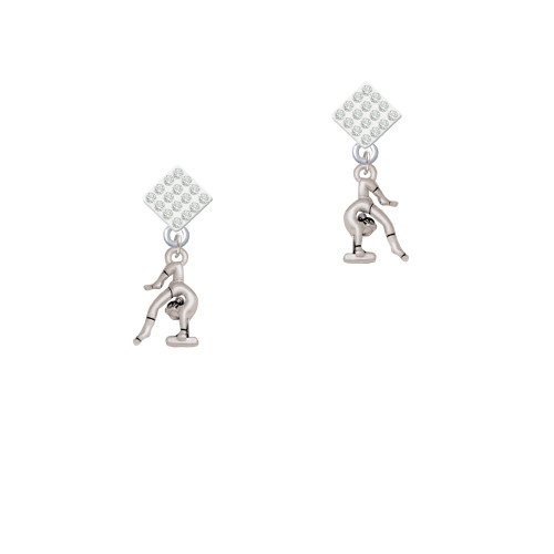 Small Gymnast Balance Beam White Clear Crystal Diamond-Shape Earrings