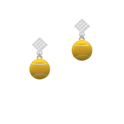 Large Tennis Ball White Clear Crystal Diamond-Shape Earrings
