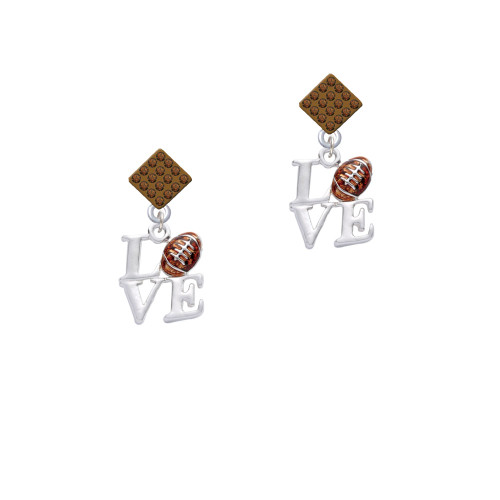 Love with Football Brown Crystal Diamond-Shape Earrings