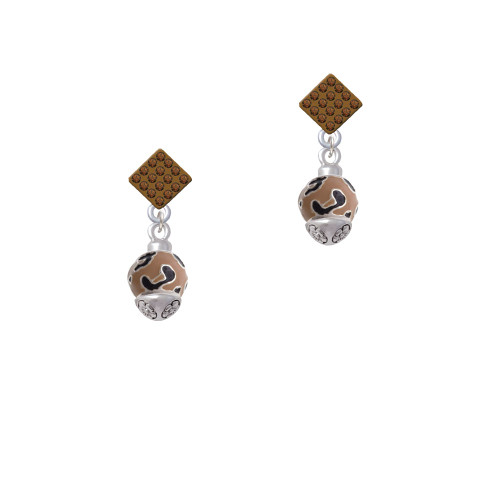 Wide Cheetah Print Band Spinner Brown Crystal Diamond-Shape Earrings