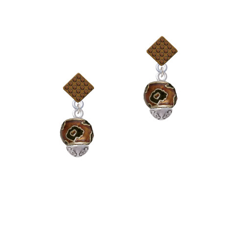 Wide Translucent Brown Cheetah Print - Gold Tone Spinners Brown Crystal Diamond-Shape Earrings