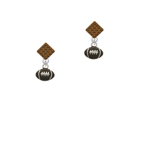 Mini Enamel Football Brown Crystal Diamond-Shape Earrings