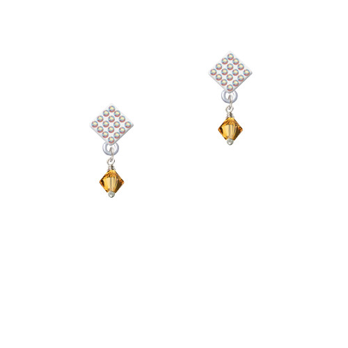 November - Yellow - 6mm Crystal Bicone White AB Crystal Diamond-Shape Earrings