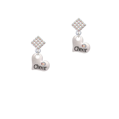 Cheer Heart with AB Crystal White AB Crystal Diamond-Shape Earrings