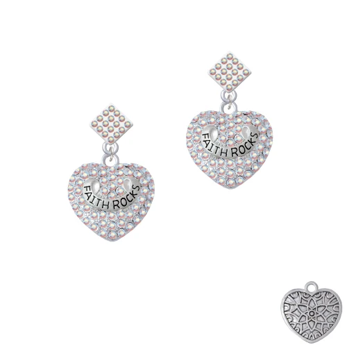 Faith Rocks on AB Crystal Heart White AB Crystal Diamond-Shape Earrings
