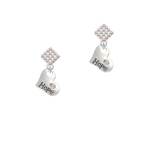 Hope Heart with AB Crystal White AB Crystal Diamond-Shape Earrings