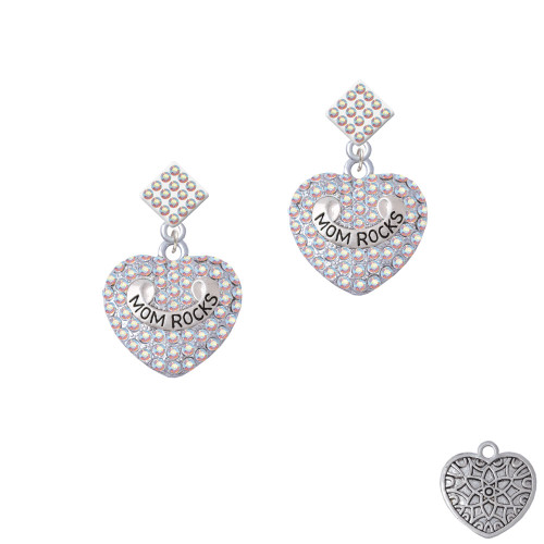 Mom Rocks on AB Crystal Heart White AB Crystal Diamond-Shape Earrings