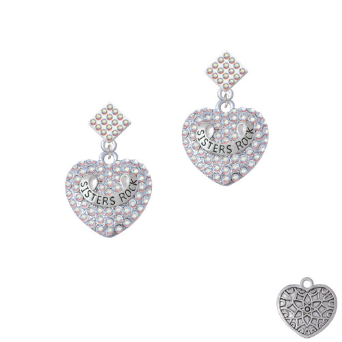 Sisters Rock on AB Crystal Heart White AB Crystal Diamond-Shape Earrings