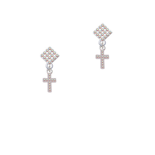Small AB Crystal Cross White AB Crystal Diamond-Shape Earrings