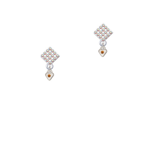 Mini November - Yellow Crystal Heart White AB Crystal Diamond-Shape Earrings