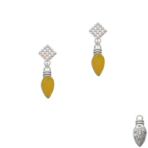 Christmas Lights - Hot Yellow Resin White AB Crystal Diamond-Shape Earrings