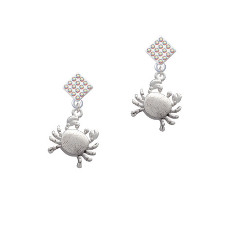 Antiqued Crab White AB Crystal Diamond-Shape Earrings