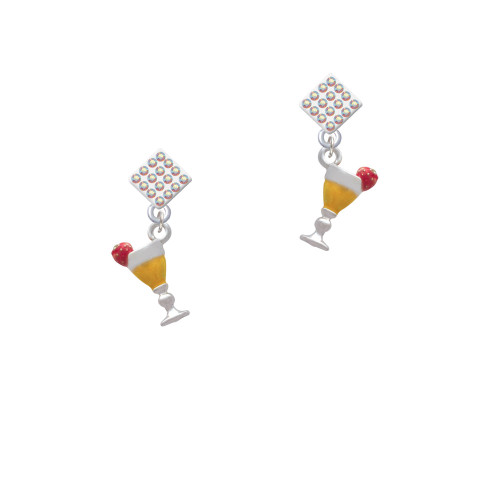 3-D Yellow Tropical Drink White AB Crystal Diamond-Shape Earrings