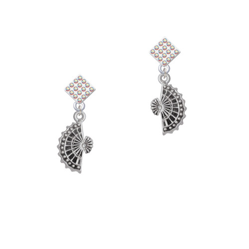 Fan with AB Crystal White AB Crystal Diamond-Shape Earrings