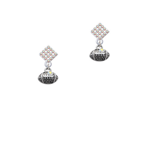 Mini Football with AB Crystal White AB Crystal Diamond-Shape Earrings