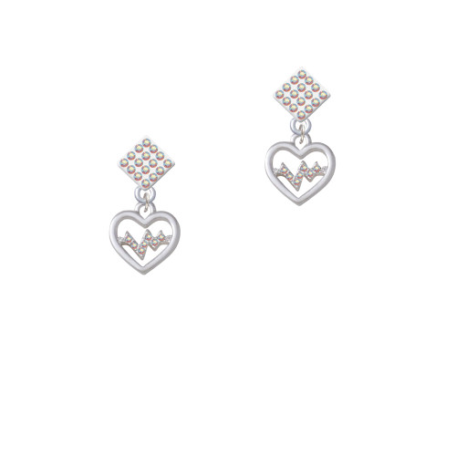 Heart with AB Crystal Heartbeat White AB Crystal Diamond-Shape Earrings