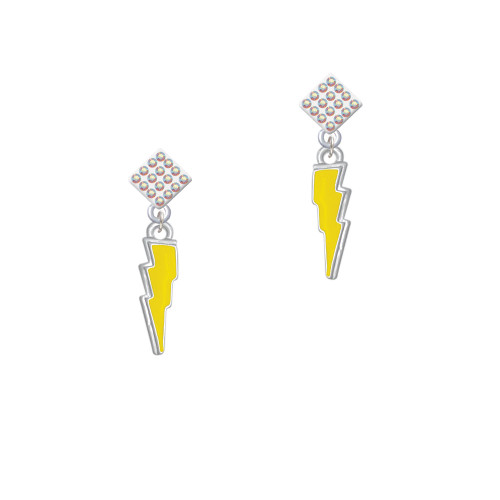 Yellow Lightning Bolt White AB Crystal Diamond-Shape Earrings