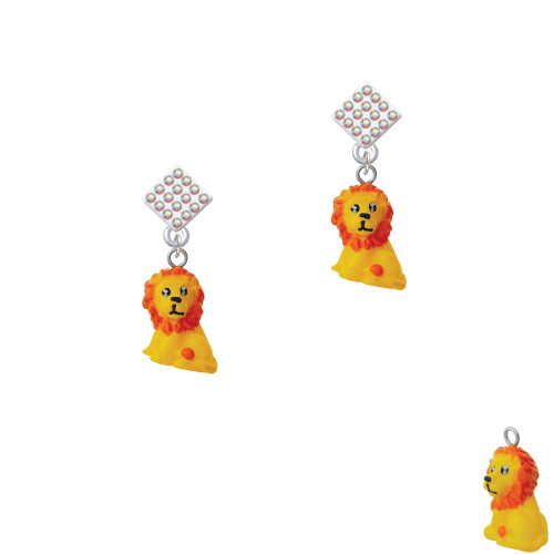Resin Yellow Lion White AB Crystal Diamond-Shape Earrings