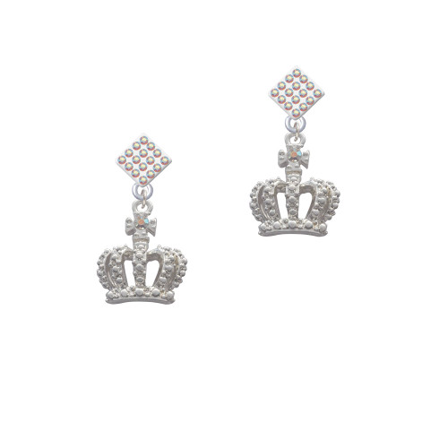 Crown with AB Crystal White AB Crystal Diamond-Shape Earrings