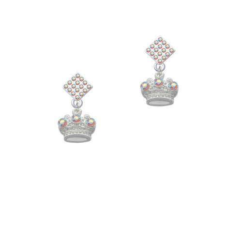 Crown with 3 Clear AB Crystals White AB Crystal Diamond-Shape Earrings