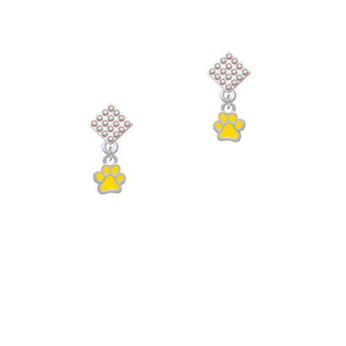 Mini Translucent Yellow Paw White AB Crystal Diamond-Shape Earrings