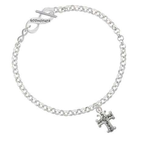 Scroll Cross with Antiqued Decoration To Infinity Godmother Toggle Bracelet