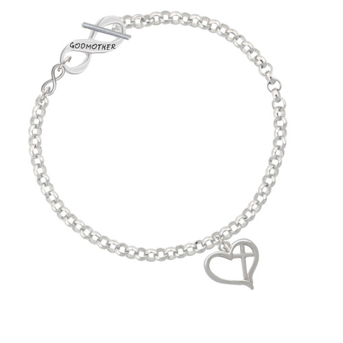 Heart Outline with diagonal Cross To Infinity Godmother Toggle Bracelet