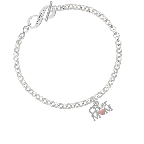 Cheer Mom with Pink Heart To Infinity Mother Toggle Bracelet