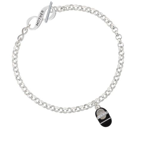 Black Baby Shoe with Crystal Strap To Infinity Mother Toggle Bracelet