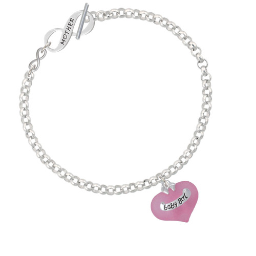 Baby Girl Pink Heart with Baby Feet To Infinity Mother Toggle Bracelet