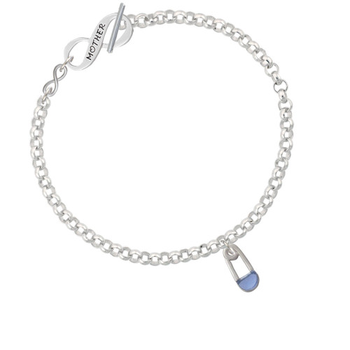 2-Sided Blue Baby Safety Pin To Infinity Mother Toggle Bracelet