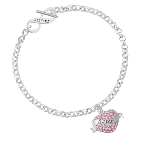 Sister Banner on Pink Crystal Heart To Infinity Sisters Toggle Bracelet
