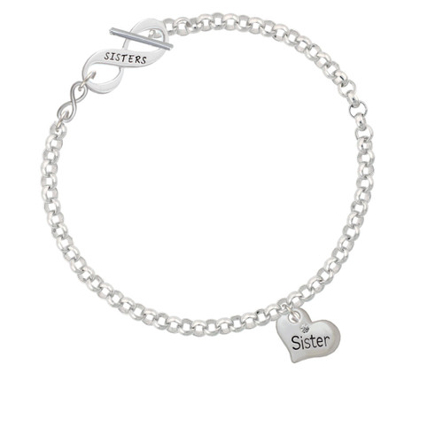 Small ''Sister'' Heart with Clear Crystal To Infinity Sisters Toggle Bracelet