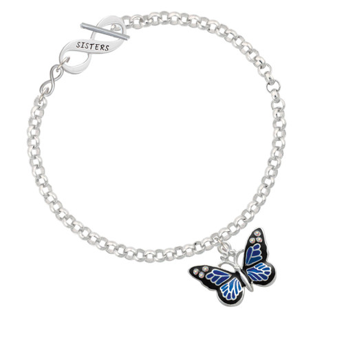 Large Blue Butterfly with 6 AB Crystals To Infinity Sisters Toggle Bracelet