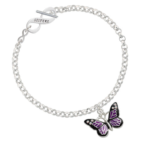 Large Purple Butterfly with 6 AB Crystals To Infinity Sisters Toggle Bracelet