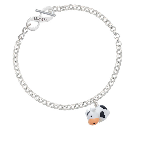 Resin Black and White Cow To Infinity Sisters Toggle Bracelet